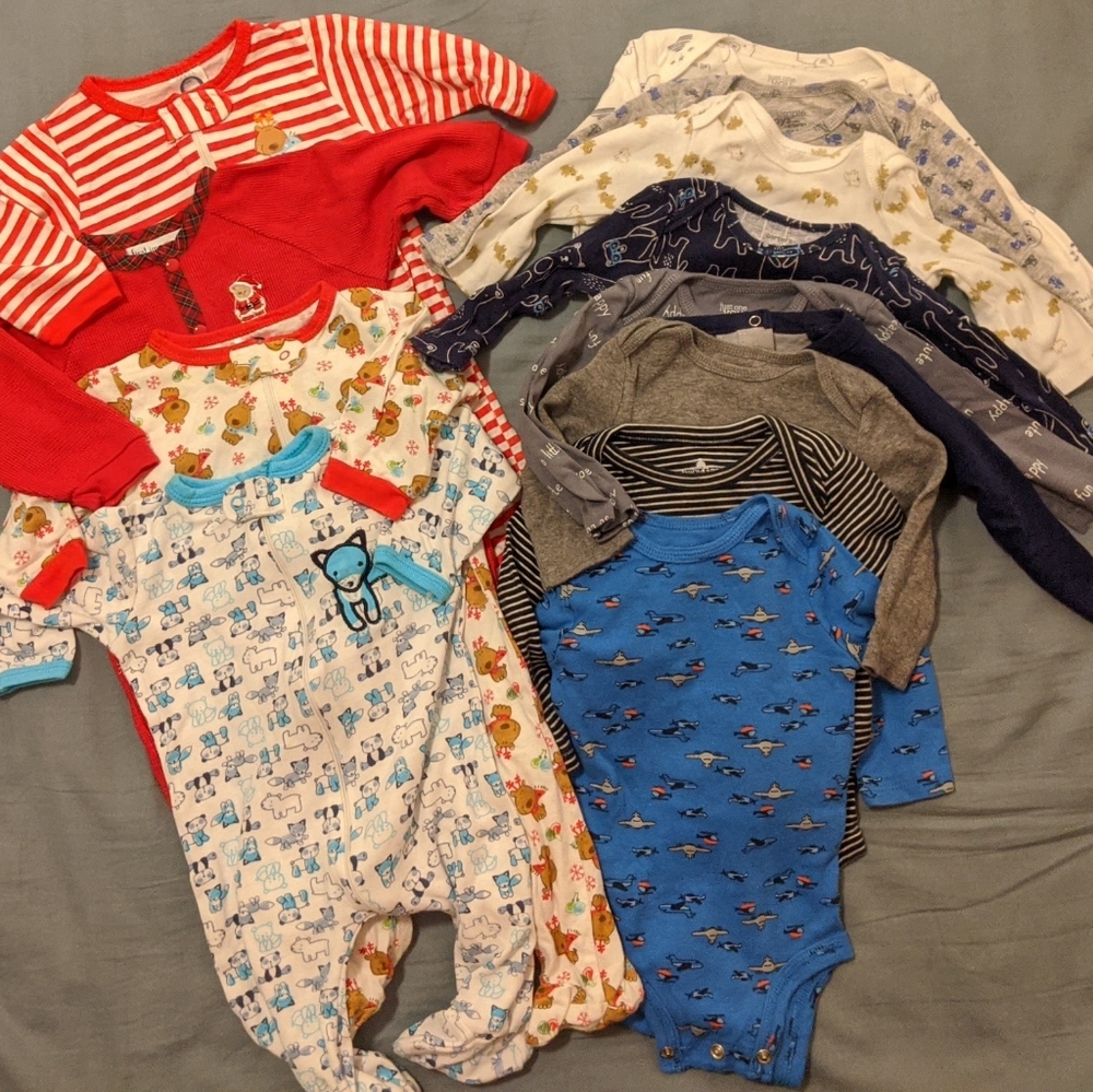 13 piece bundle footie pajamas and onesies 3-6 mo